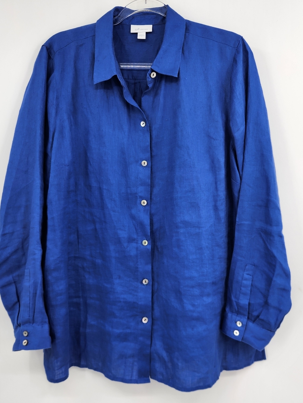 J. Jill Love Linen Long Sleeve Button Front Shirt Womens Size Large Royal Blue - Picture 7 of 7